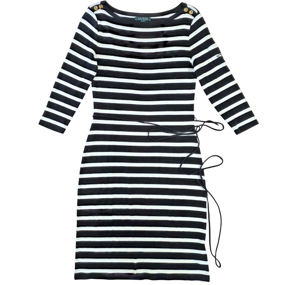 Lauren Ralph‎ Lauren Striped Nautical Dress Sz M Logo Coastal Old Money Preppy